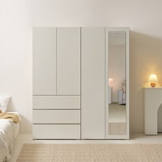 [케이컴퍼니본사] LPM 이음푸시1600옷장세트CM(3서랍옷장+거울옷장 이불장), 3서랍옷장+거울옷장, 화이트