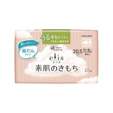 elis 愛麗思 素肌のきもち 超薄款衛生棉 無翅膀 20.5公分 27片 普通多量日用, 1個, 無翅膀/20.5公分27片普通~多量日用