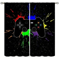 소년 소녀를위한 2pcs PS5 게임 패드 커튼 3D 컬러 게임 커튼 어린이 게임 콘솔 게임 룸 창 커튼 장식.