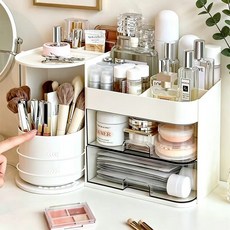 서랍식 다용도 화장품 정리함 대용량 수납 정리대 브러쉬 보관함 모던 화장대 데스크 수납함, 1개, 화이트 1개, 화이트