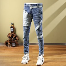 남자 프린트 청바지 슬림 스판 캐주얼 데님 팬츠 Men's jeans