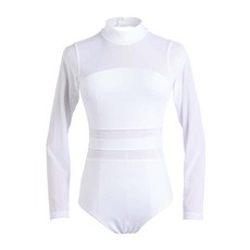 Daydance 여성용 발레 레오타드 터틀넥 긴소매 바디수트 댄스 체조 에어리얼 요가 화이트 터틀넥 XL