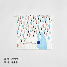 台灣優品 新疆棉紗布童巾兒童手帕巾 含掛繩 卡通插畫風, 1個, 蘋果熊,26*50童巾