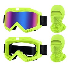 LJDJ 더트 바이크 고글 2팩 ATV 오프로드 라이딩 오토바이 안경 자외선 차단 방한모 풀 페이스 커버 (옐로우/컬러풀+투명 렌즈), 옐로우/컬러풀+투명 렌즈