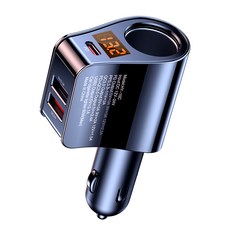 PD30W 液晶顯示車用充電器 電壓偵測點煙器擴充座, 1個, 3口