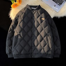 Izeriel 남성용 겨울 다이아몬드 퀼팅 면패딩 자켓 경량 두꺼운 보온 아우터 남자 캐주얼 패션 데일리 코디용 야구 점퍼 스타일 상의