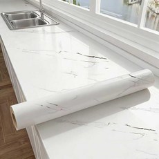Thick Glossy White Silver Marble Peel and Stick Kitchen Sticker for Countertop Cabinet Waterproof, 실버-화이트