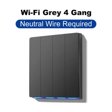 GIRIER 스마트 스위치 ZigB WiFi 조명 버튼 중립 와이어 필요 작동 Alexa Hey, ZigB Grey 4 Gang