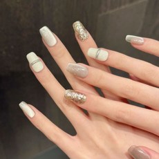 指見 巴黎往事 穿戴甲 奶白香檳金 貓眼 鏡面 簡約 短款 手工穿戴甲, 1個, 729-新中方,M