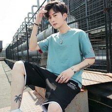 高品質純棉短袖短褲兩件套 休閒運動百搭T恤情侶