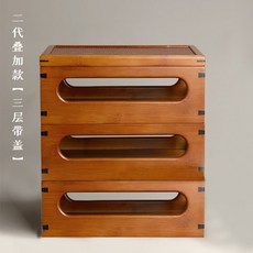 貓嶼 乾隆玲瓏套盒 竹編竹製收納架 茶櫃 收納盤 茶臺多功能 茶箱茶具, 三層玲瓏盒, 1個