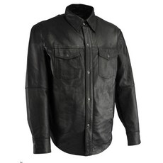 밀워키 Leather LKM1601 남성용 블랙 경량 스냅 프론트 가죽 셔츠 M 237863, Large