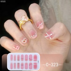 DFMEI 美甲貼紙爆閃指甲貼抖音指甲貼紙腮紅純欲風美甲貼成品可拆卸, 1個, C323:如圖