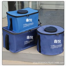 DFMEI 釣魚桶摺疊水箱便攜帶蓋水桶活魚桶釣魚用具裝魚箱帆布魚桶圓桶, 1個, 顏色隨機