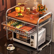 Alemon 전자레인지거치대 선반 밥솥 선반 2단 수납 오븐 거치대, 1단, 갈색