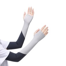 女士薄款冰絲防曬袖套 騎行開車紫外線防護 護臂套, 拼接套指深灰加淺灰,均碼, 1個