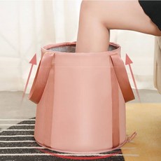 帶蓋恆溫折疊泡腳桶 居家足浴袋 便攜式足浴桶, 柔粉色