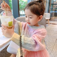 小不點兒 女童秋裝 彩虹針織開衫 寶寶毛衣套頭衫 90-120