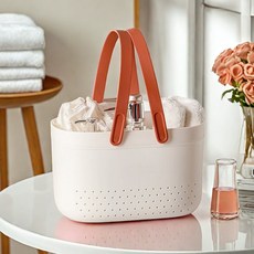 沐浴藍 鏤空手提瀝水浴籃 多巴胺色系浴室收納籃, 白色小號