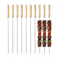 제로앤나인 캠핑용 스테인리스 바베큐 꼬치 우드 손잡이, 10개, 실버