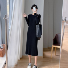 여성 니트 원피스 루즈핏 라운드 임산부 여성 골지 원피스 데일리