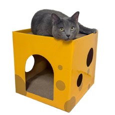 굿프 고양이 치즈 2단 스크래쳐 숨숨집, 치즈 옐로우, 1개