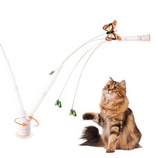 互動貓玩具 360度旋轉蝴蝶逗貓棒 貓咪玩具, 電池款粉色, 1套