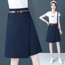 ROYALBELLE 여성 하이웨스트 빅사이즈 얇은 와이드 캐주얼 미디 5부 치마바지 K0031230