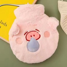 可愛毛絨防爆熱水袋註水女學生成人小號迷你隨身暖手寶冬季暖水袋, 動物樂園-瞌睡豬【550ml】, 1個