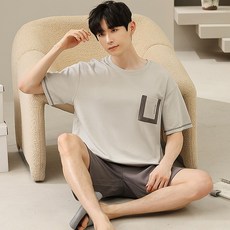 남성 여름 잠옷 반팔 반바지 가벼운 통기성 편안한 홈웨어 세트