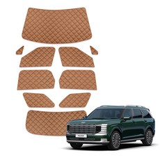 루젠 디 올 뉴 팰리세이드 LX3 차박커튼 캠핑 암막 햇빛가리개, 1세트, 브라운 (빌트인캠형)