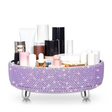 Honeydak 화이트 블링 향수 메이크업 오거나이저 반짝이는 어머니의 날 간호사의 선물 여성용 욕실 정리함 보관 360도 회전 조리대용 진주 260628, 퍼플
