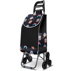 계단오르는 세발 접이식 쇼핑 카트 시장 바구니, (고무휠)올빼미, 1개