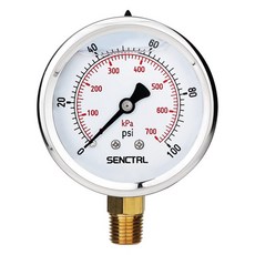 SENCTRL 0 300 Psi 글리세린 액체 충전 압력 게이지 2.5인치 다이얼 크기 1 4인치 NPT 하단 마운트 스테인리스 스틸 케이스 공기 가스 물 오일 유압 테스트용, 0-100Psi, Lower Mount
