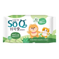 南六SOQ好可愛寵物濕巾60抽，足部屁屁專用抗菌清潔，溫和呵護毛孩肌膚，無酒精配方，加大加厚，給寵物最安心的清潔體驗, 6個, 1個裝
