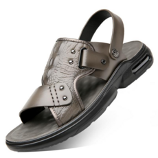 男款兩用涼鞋 2023夏季新款韓版沙灘鞋 鱷魚紋厚底防滑