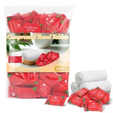 RAINFLOW 압축 타월 태블릿 40개 - 여행용 타월 여행용 일회용 페이스 타월 캠핑 타월 성인용 일회용 수건 하이킹 장비 개별 포장 얼굴 제거 메이크업 물티슈