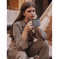 < 메리 투나잇 > 이브니에 마리네트 순면 베이지 스트라이프 여자 남자 커플 빅사이즈 잠옷 파자마 홈웨어 세트 신혼잠옷 부모님잠옷