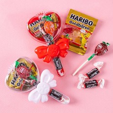 하트봉 케이스 막대사탕 간식 선물 세트 어린이집 생일답례품 유치원선물 행사, 하트사탕 케이스 + 간식4종 + 무료 라벨 제작, 1세트