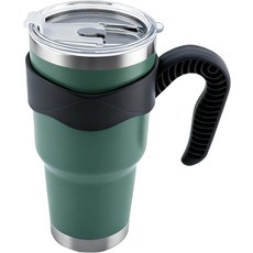 손잡이 식품 등급 304 스테인리스 스틸 뚜껑 빨대 및 청소 브러시 뜨거운 음료 차가운 음료용 이중 벽 컵 누수 방지 땀 여행용 커피 컵그린이 포함된 GGQ 30온스 단열 텀블러, Green
