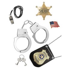 Police Badge Police Pretend Play Set for Metal Handcuffs with Key American Flag Waving Lapel Pins, Police Badge Police Pretend Pl