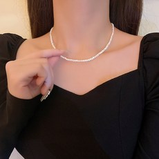 백송 밀키 미니 펄 진주 초커 목걸이 클래식 우아한 레이어드 자개빛 데일리 악세사리
