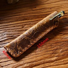 無品牌 復古雕花牛皮筆套創意茶剷刀套個性純手工頭層皮筆盒保護套, 雕花棕色40mm*150mm, 1個