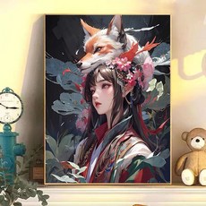 페인팅 DIY 세트 여우와 소녀 액자 그림그리기 모음 유화 그림 색칠 취미 명화그리기 캐릭터 장식화 벽걸이 개업/이사 선물, H1137, 30*40cm