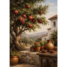 레트로 빌라 석류나무 정원 지중해 해안 전망 포스터 벽 예술 그림 캔버스 홈 장식, 5. 6