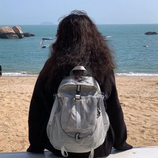 韓系博主爆款雙肩包休閒運動大容量揹包書包輕便機能戶外登山包, 太空灰