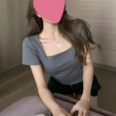 티셔츠 스퀘어넥 여성 슬림핏 여자 반팔 반팔티 크롭