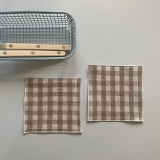 컵받침 패브릭 코스터 체크 시리즈 2p, 브라운, 1세트