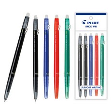 파이롯트 지워지는 프릭션 노크식 슬림볼펜 0.38mm 5개 세트, 0.38 흑2개+청1개+적1개+녹1개 세트