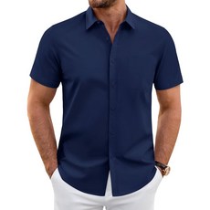 J.VER 남성용 반소매 드레스 셔츠 주름 방지 캐주얼 버튼 다운 여름 스트레치 포멀 포켓 포함 라벤더 퍼플 XL 268469, 네이비 블루